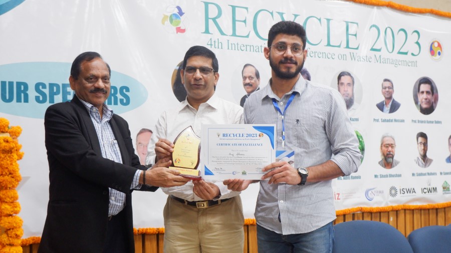 Anuj Sharma (MTech Student) has won the best presentation award at the International Conference on Waste Management